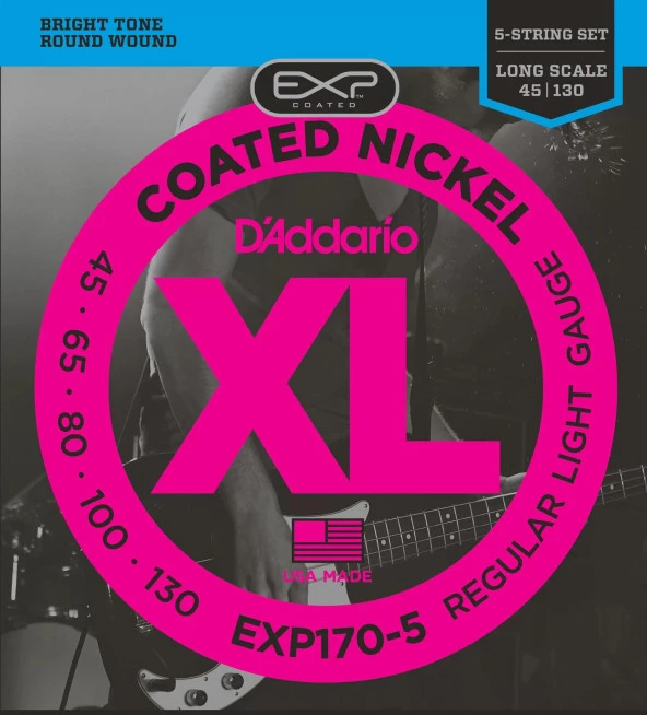 Daddarıo Exp170-5 Bas Gitar Tel Seti, 5 Telli, 45-130, Coated Nıckel