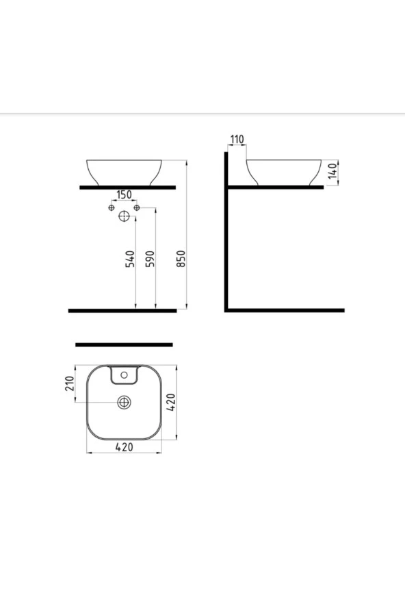 Bien Motto 42 Cm Kare Lavabo Batarya Delikli Mat Siyah - 2