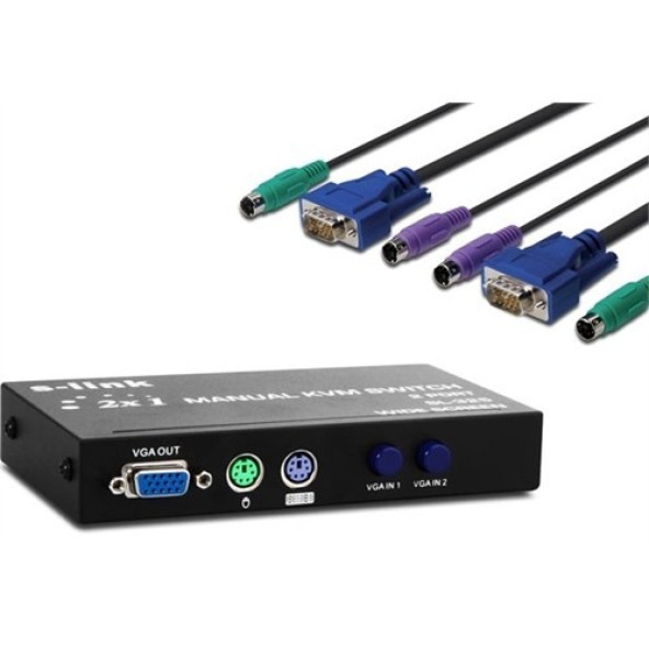 S-Link Sl-325 2 Port Vga+Ps2 1.8M M/M Kablolu Manuel Kvm Switch - 3