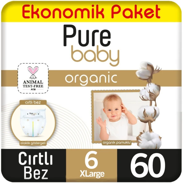 Pure Baby Organik Bebek Bezi Ekonomik Paket 6 Beden 60 Adet