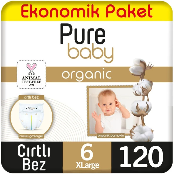 Pure Baby Organik Bebek Bezi Ekonomik Paket 6 Beden 60x2 120 Adet