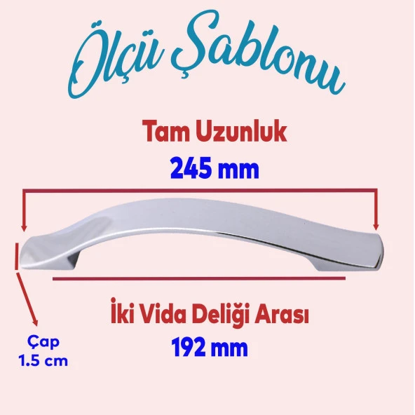 Metal Kulp Mobilya Mutfak Dolabı Çekmece Dolap Kapak Kulpu Kulbu 192 mm Krom - 2