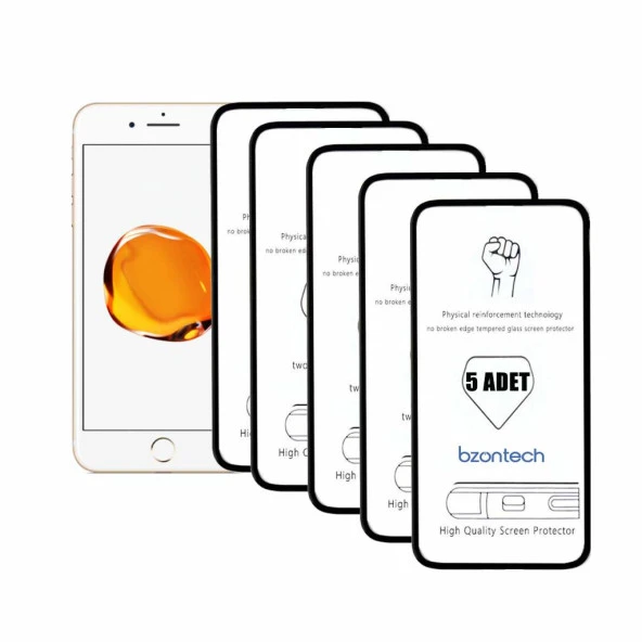 Bzontech Iphone 7 Plus Beyaz ile Uyumlu Ekran Koruyucu Tam Kaplayan 5li Set