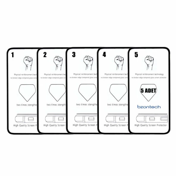 Bzontech Iphone 7 Plus Siyah ile Uyumlu Ekran Koruyucu Tam Kaplayan 5li Set