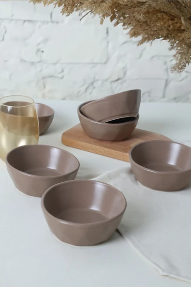 Keramika Mat Toprak Taupe Kristal Çerezlik / Sosluk 12 Cm 6 Adet 977 - 2