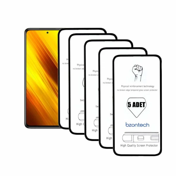 Bzontech Poco x3 NFC ile Uyumlu Ekran Koruyucu Tam Kaplayan 5li Set