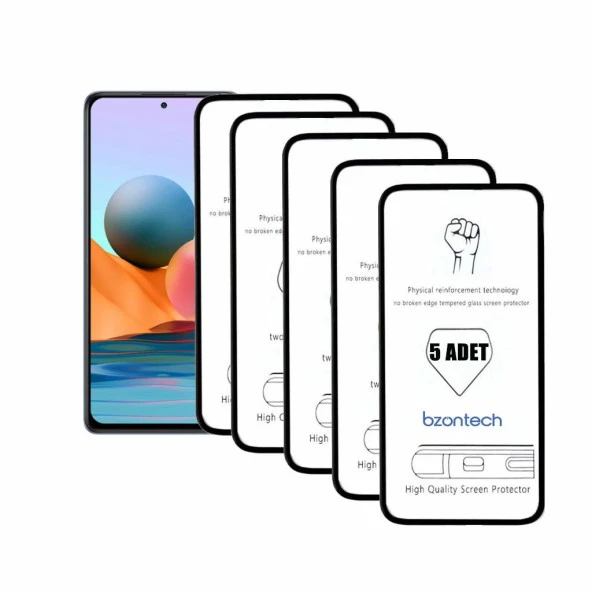 Bzontech Xiaomi Mi Note 10 Pro ile Uyumlu Ekran Koruyucu Tam Kaplayan 5li Set