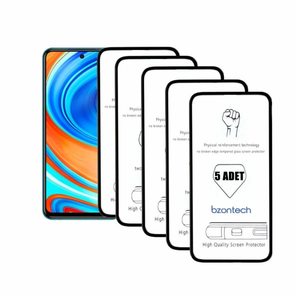 Bzontech Xiaomi Mi Note 9 Pro ile Uyumlu Ekran Koruyucu Tam Kaplayan 5li Set