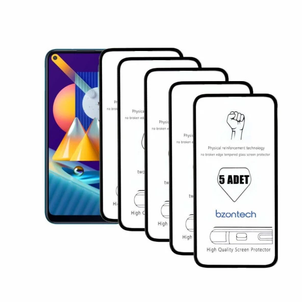 Bzontech Samsung Galaxy M11 ile Uyumlu Ekran Koruyucu Tam Kaplayan 5li Set