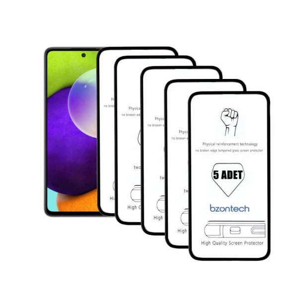 Bzontech Samsung Galaxy A52 ile Uyumlu Ekran Koruyucu Tam Kaplayan 5li Set