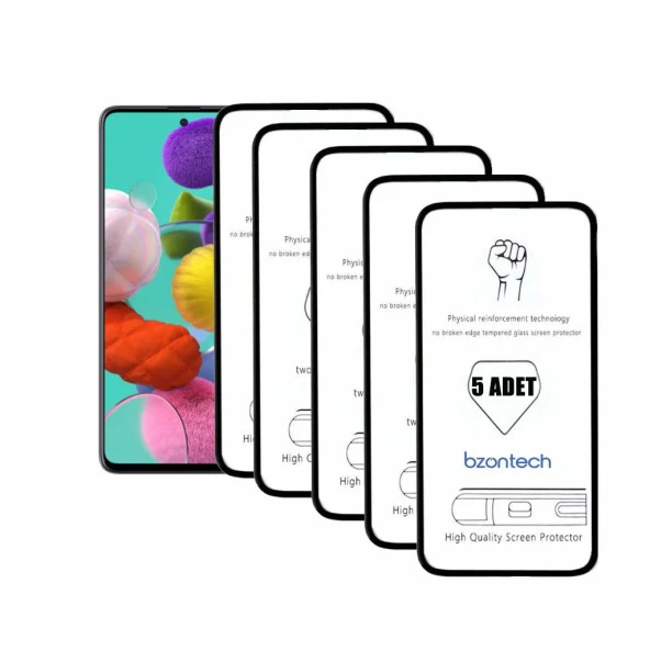 Bzontech Samsung Galaxy A51 ile Uyumlu Ekran Koruyucu Tam Kaplayan 5li Set