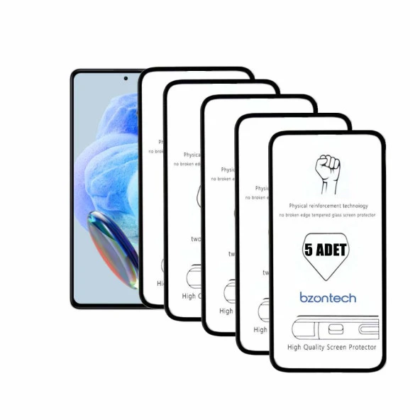 Bzontech Redmi Note 12 Pro ile Uyumlu Ekran Koruyucu Tam Kaplayan 5li Set