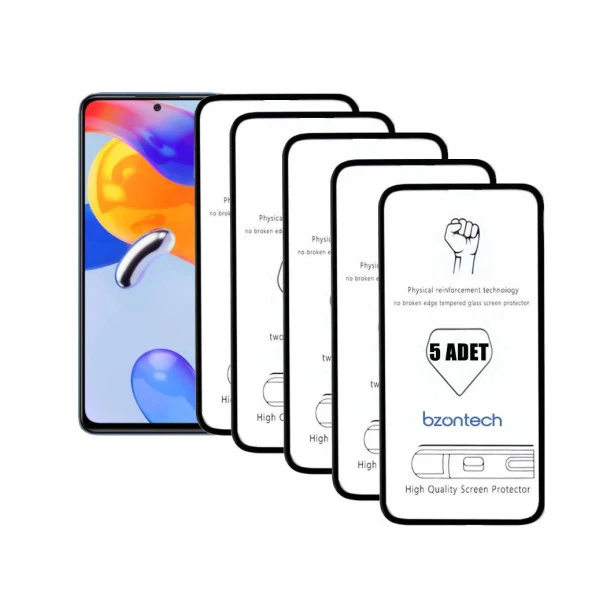 Bzontech Redmi Note 11 Pro ile Uyumlu Ekran Koruyucu Tam Kaplayan 5li Set