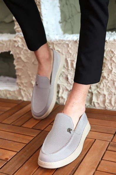 Terry Erkek Gri Garantili Rahat Dikişli Esnek Hakiki Deri Detaylı Triko Loafer TERRY-7992 - 2