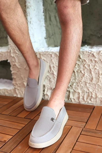 Terry Erkek Gri Garantili Rahat Dikişli Esnek Hakiki Deri Detaylı Triko Loafer TERRY-7992 - 5