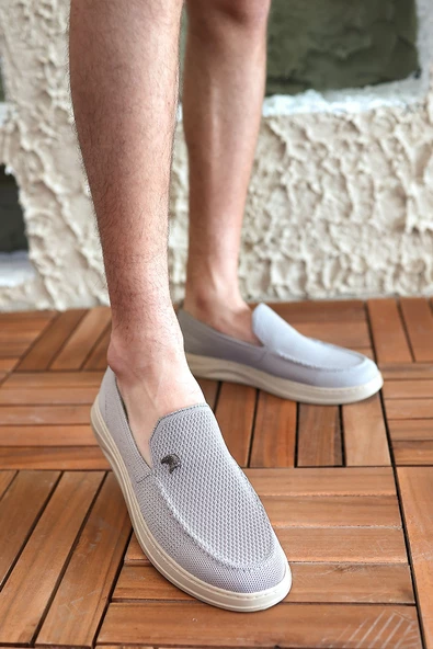 Terry Erkek Gri Garantili Rahat Dikişli Esnek Hakiki Deri Detaylı Triko Loafer TERRY-7992 - 4