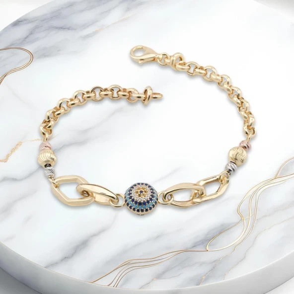 Nazar Boncuklu 925 Ayar Gümüş Hallow Bileklik ürün görseli 1