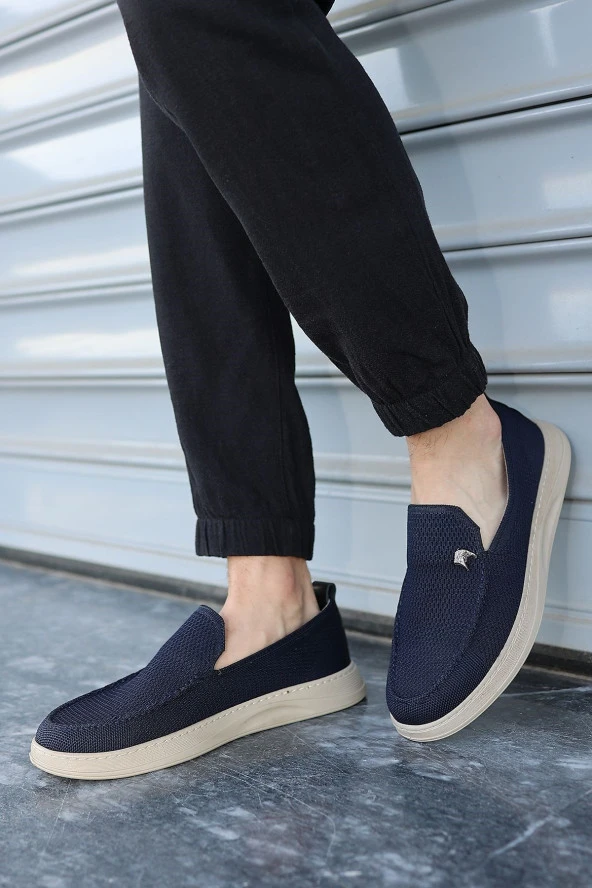 Terry Erkek Lacivert Garantili Rahat Dikişli Esnek Hakiki Deri Detaylı Triko Loafer TERRY-7992 - 2