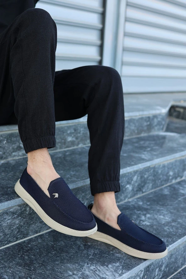 Terry Erkek Lacivert Garantili Rahat Dikişli Esnek Hakiki Deri Detaylı Triko Loafer TERRY-7992 - 3