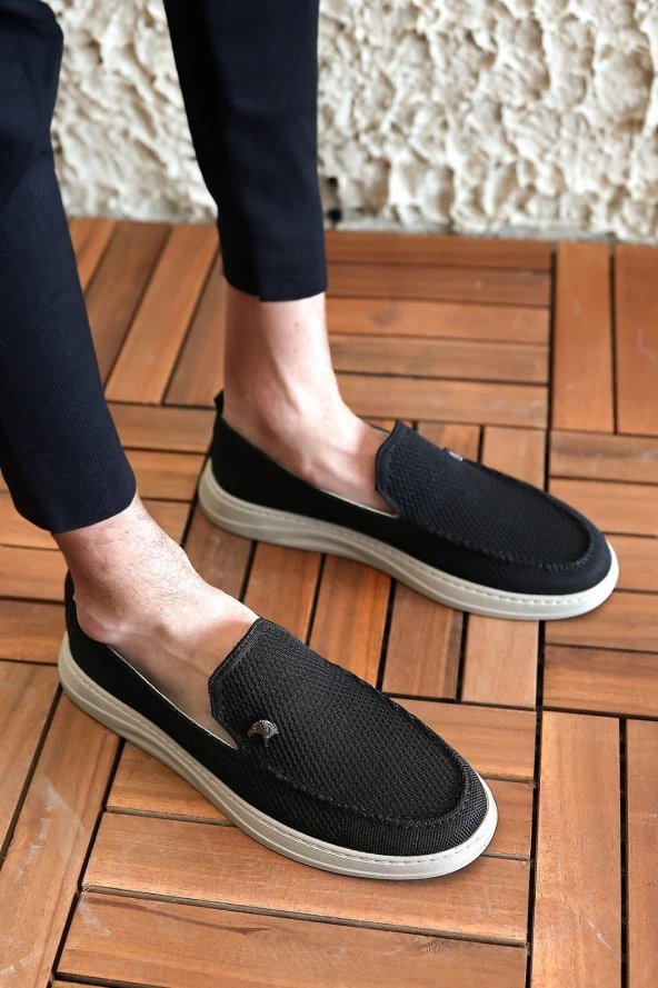 Terry Erkek Siyah Garantili Rahat Dikişli Esnek Hakiki Deri Detaylı Triko Loafer TERRY-7992 - 3