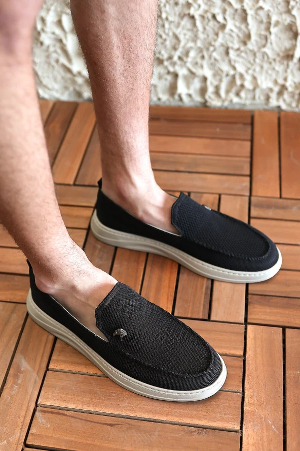 Terry Erkek Siyah Garantili Rahat Dikişli Esnek Hakiki Deri Detaylı Triko Loafer TERRY-7992 - 6