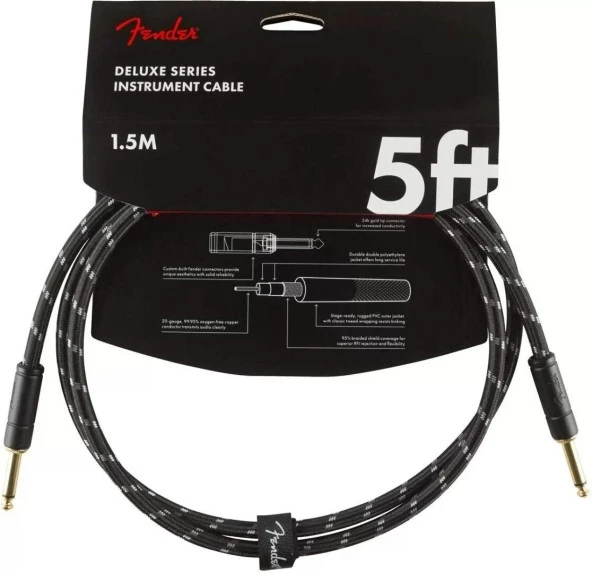 Fender Deluxe Düz/düz Uçlu 1m Siyah Tweed Patch Kablosu