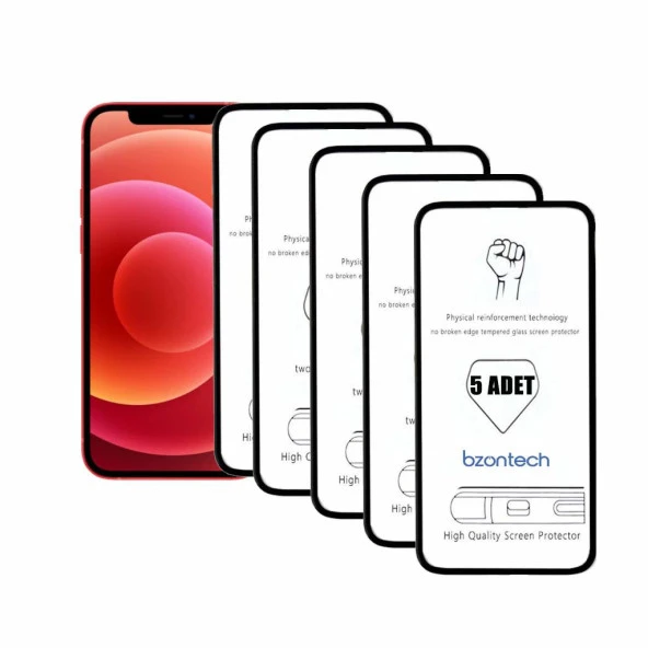 Bzontech iPhone 12 Mini 5.4 ile Uyumlu Ekran Koruyucu Tam Kaplayan 5li Set