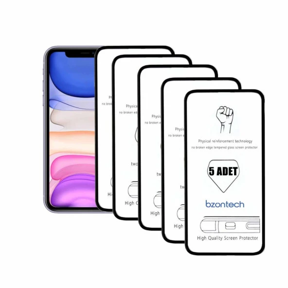 Bzontech iPhone 11 ile Uyumlu Ekran Koruyucu Tam Kaplayan 5li Set