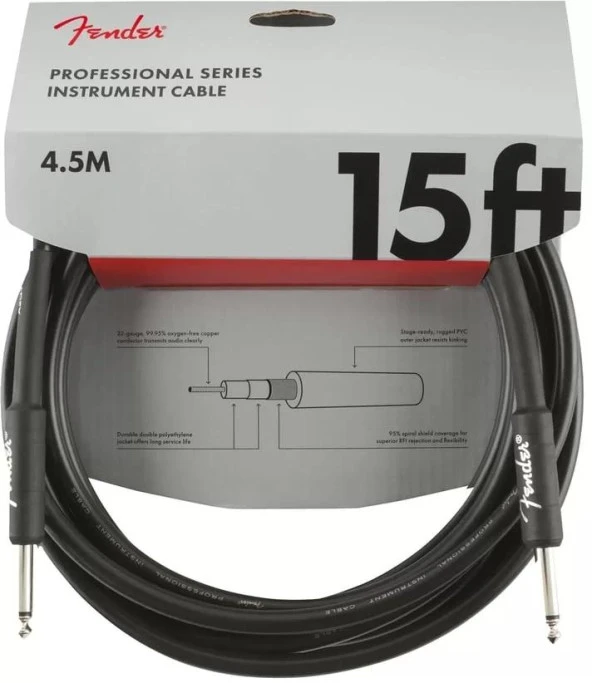 Fender Professional Düz/düz Uçlu 4m Siyah Enstrüman Kablosu - 3