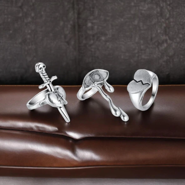 Oksitli Gümüş 3'lü Yüzük Seti - Modern ve Şık Tasarım - Resim 2