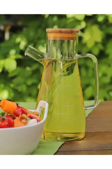 Mithra Life Bambu Kapaklı Borosilikat Cam Yağdanlık 900 ml MIT1070 - 2