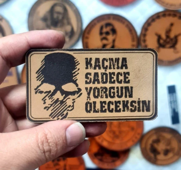 Kaçma Sadece Yorgun Öleceksin Kuru Kafa  Deri PEÇ - Arma - Askeri Patch - 2