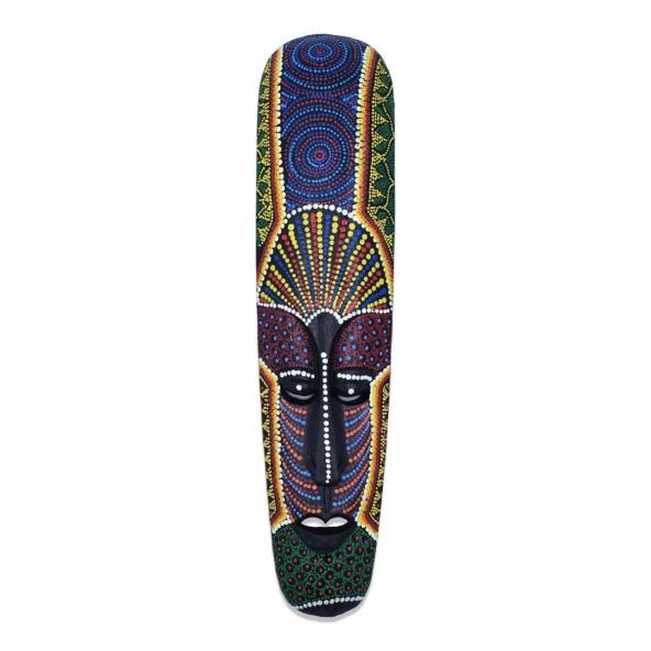 Ahşap Aborjin Mask 50 cm Renkli Duvar Dekoru Maske - 2