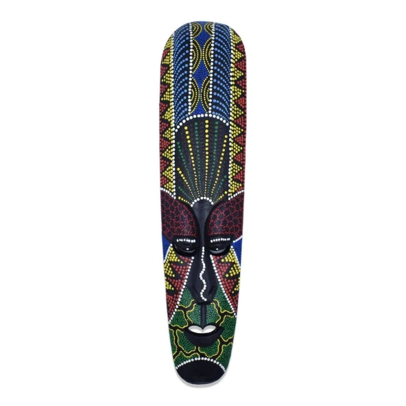 Ahşap Aborjin Mask 50 cm Renkli Duvar Dekoru Maske - 3