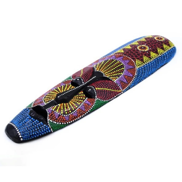 Ahşap Aborjin Mask 50 cm Renkli Duvar Dekoru Maske - 5
