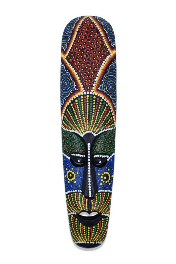 Ahşap Aborjin Mask 50 cm Renkli Duvar Dekoru Maske - 6