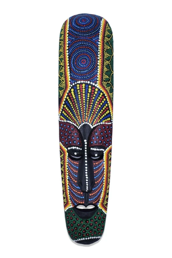 Ahşap Aborjin Mask 50 cm Renkli Duvar Dekoru Maske - 8