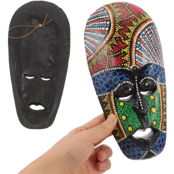 Ahşap Aborjin Mask 20 cm Renkli Duvar Dekoru Maske - 2