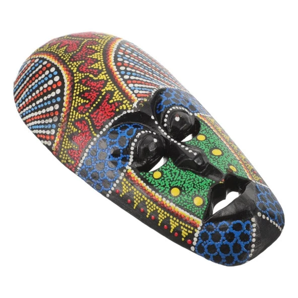 Ahşap Aborjin Mask 20 cm Renkli Duvar Dekoru Maske - 4
