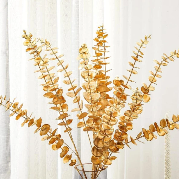 Nettenevime Yapay Çiçek Gold Altın Renk Okaliptus 3Dallı Uzun Dal 76cm Eucalyptus - Resim 8