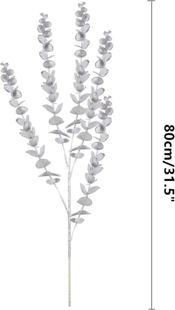 Yapay Çiçek Gümüş Renk Okaliptus 3Dallı Uzun Dal 76cm Eucalyptus - 2