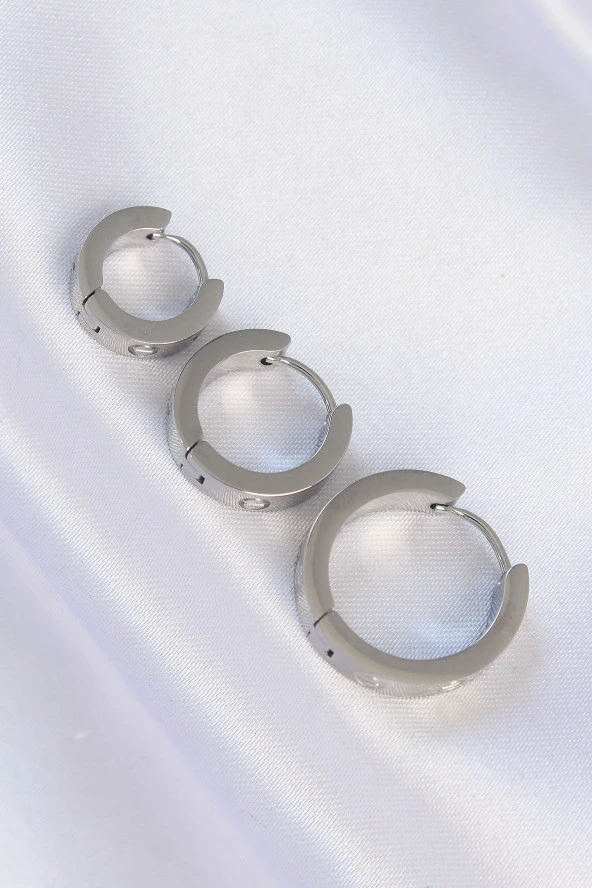 316L Çelik Gümüş Renk Cartier Model 3lü Halka Küpe - EBJ240613W24957 - Resim 2