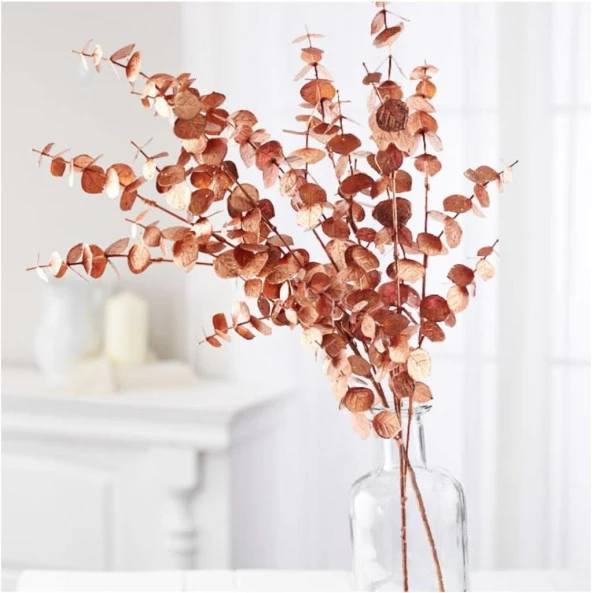 Nettenevime Yapay Çiçek Bakır Bronz Renk Okaliptus 3Dallı Uzun Dal 76cm Eucalyptus