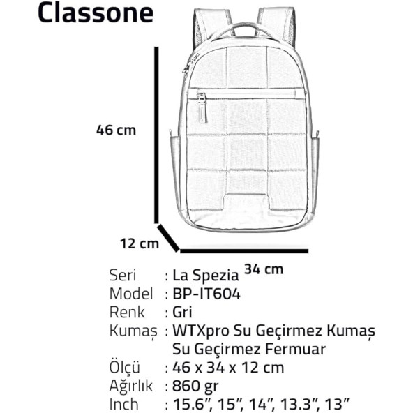 Classone La Spezia BP-IT604 15.6" Laptop Sırt Çantası - Resim 7