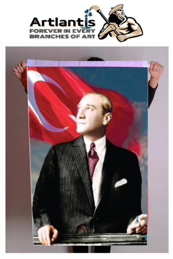 Atatürk Baskılı Türk Bayrağı 100x150 cm 1 Paket Dijital Baskı Bayraklı Atatürk Posteri Raşel Kumaş İç ve Dış Ortama Uygundur - 2