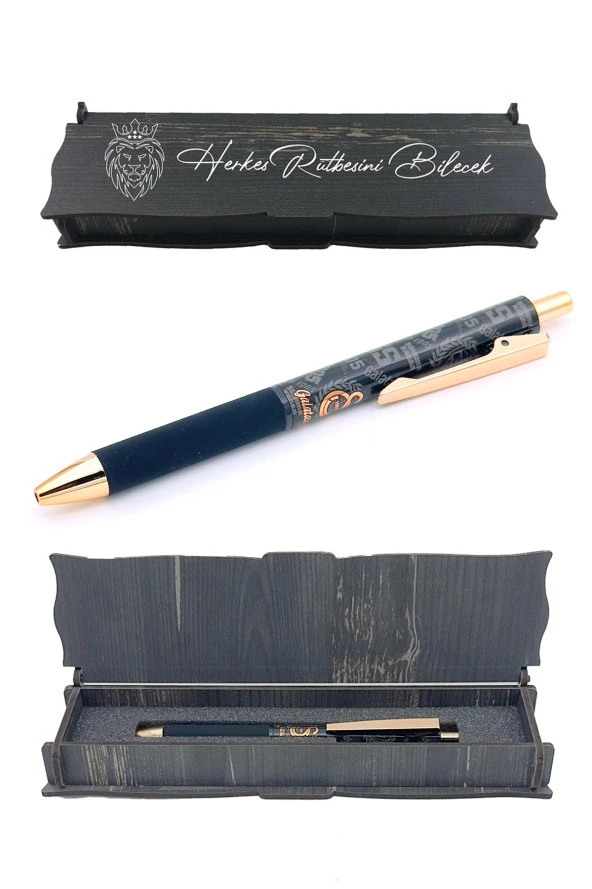 Galatasaray Orijinal Logo Baskılı Siyah T-Shirt Kalem Hediyeli Özel Tasarım Hediyelik Ahşap Kutulu - Resim 5