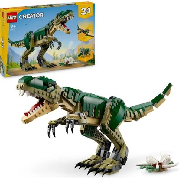 LEGO® Creator 3#ü 1 Arada T. rex 31151 # 9 Yaş ve Üzeri İçin Triceratops veya Pterodactyl İçeren Yaratıcı Dinozor Modeli Yapım Seti (626 Parça)