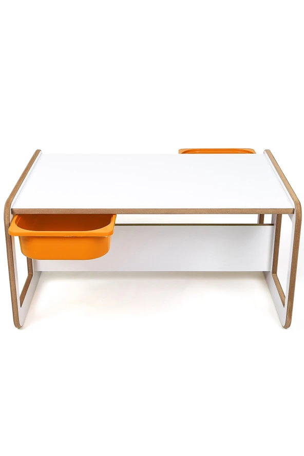 2 Kişilik Çekmeceli Oyun, Aktivite, Etkinlik Masası, Beyaz-Turuncu, 18mm MDF - 4