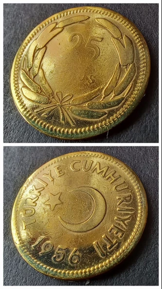 1956 25 Kuruş ÇT/ÇÇT eski madeni para - 39963666b22d4832b9