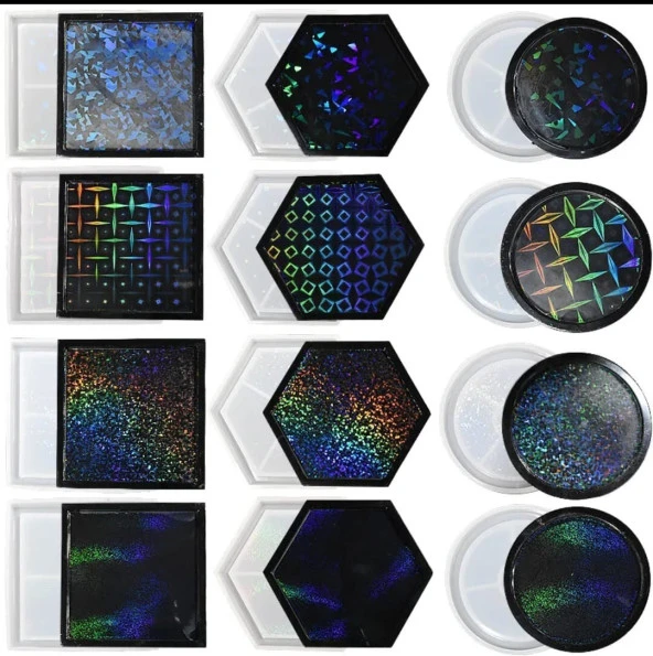 10,6cm x 10,6cm Hologramlı Kare Bardak Altı Kalıbı - Kod:531 - 4